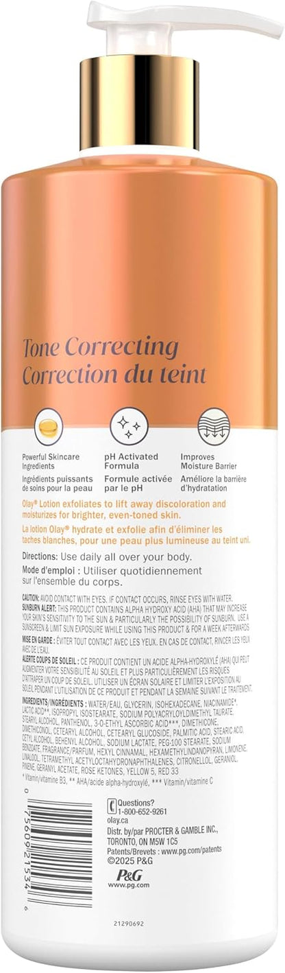 Olay Dark Spot Correcting Body Lotion with AHA, Vitamin C and Niacinamide, Exfoliating Body Lotion to Lift Away Discoloration, 502 mL